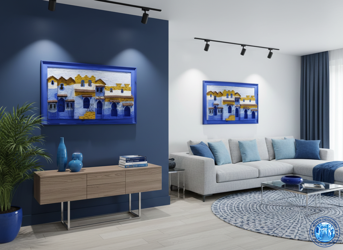 Chefchaouen 3D illuminated wall art handmade in Morocco